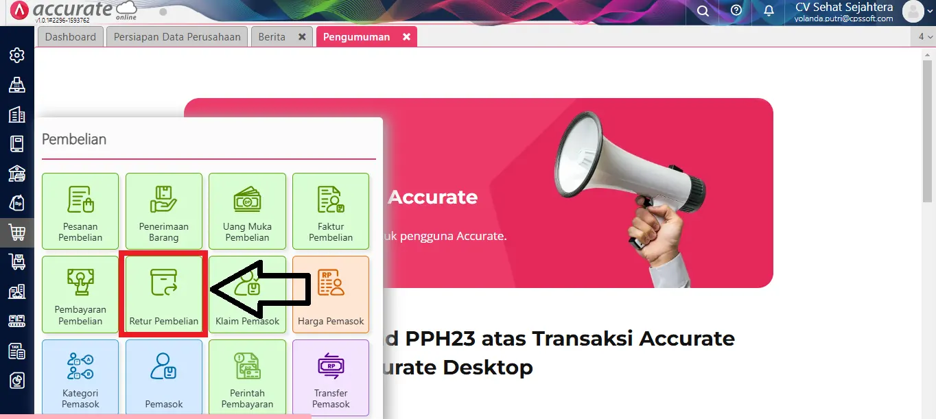membuat retur pembelian sebagian